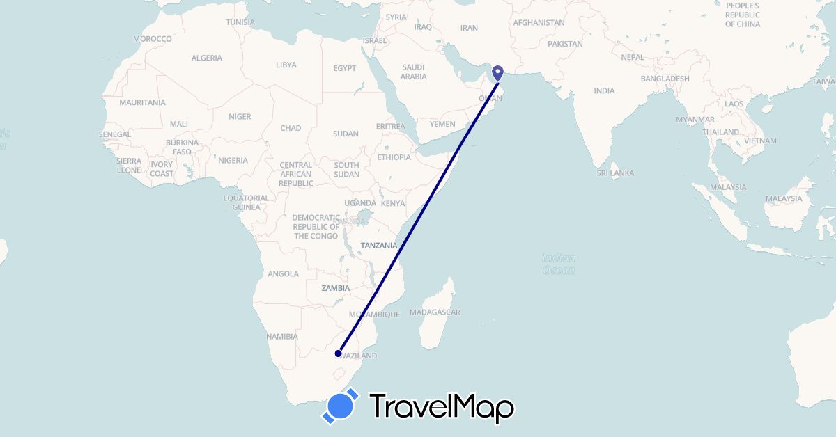 TravelMap itinerary: driving in Oman, South Africa (Africa, Asia)
